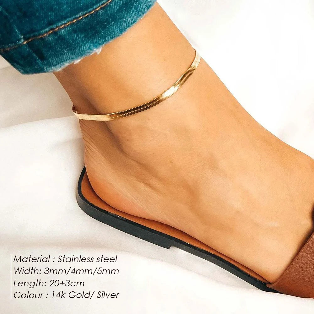 Slim snake chain anklet lifestyle product image