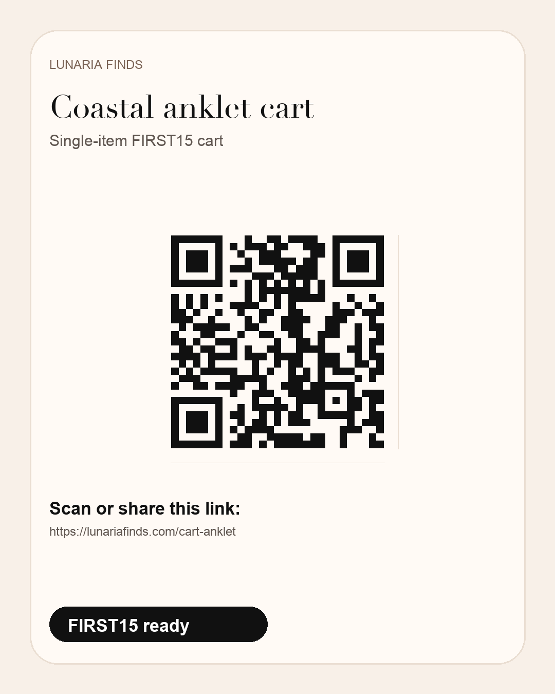 Coastal anklet cart QR share card