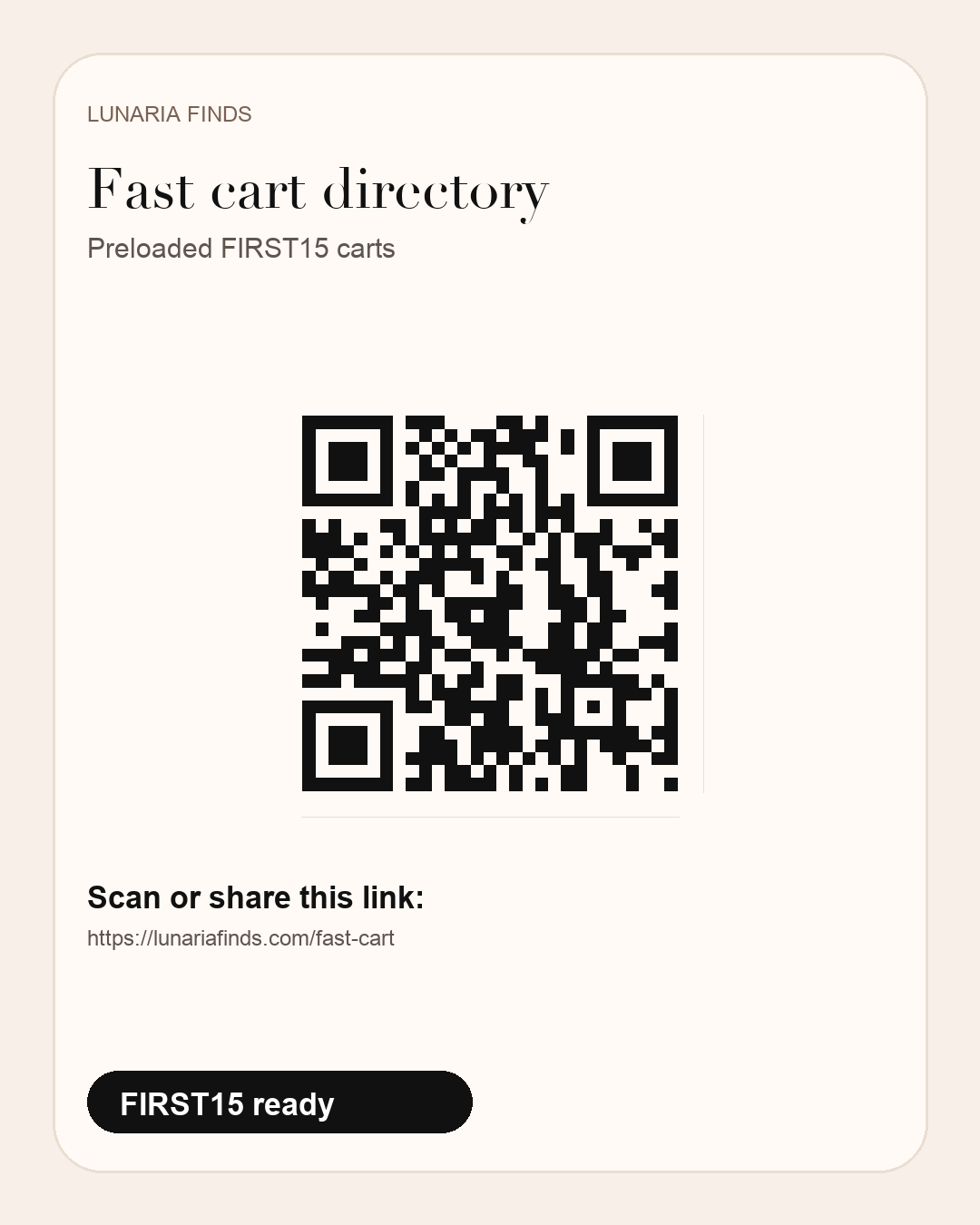 Fast cart directory QR share card