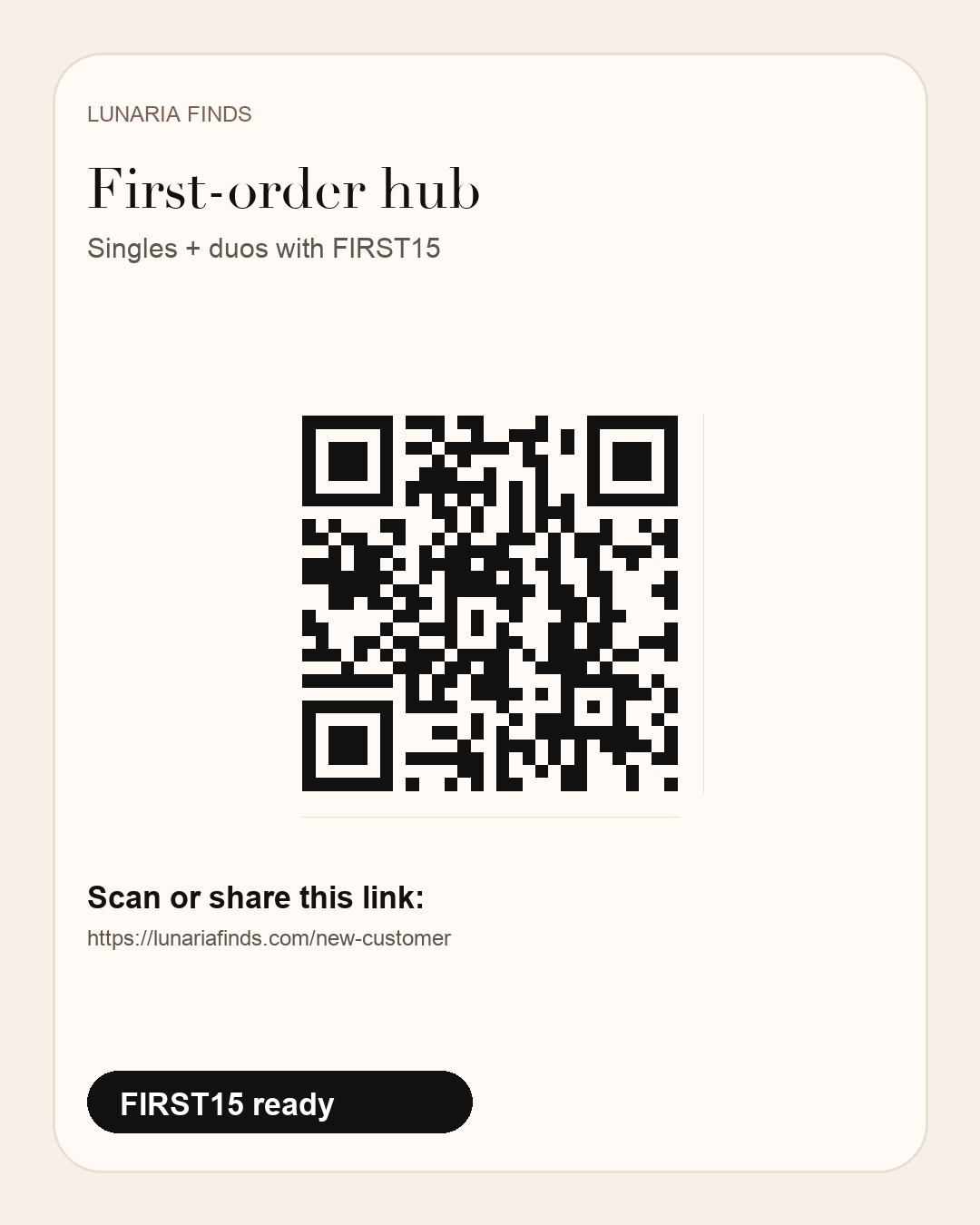 First-order hub QR share card