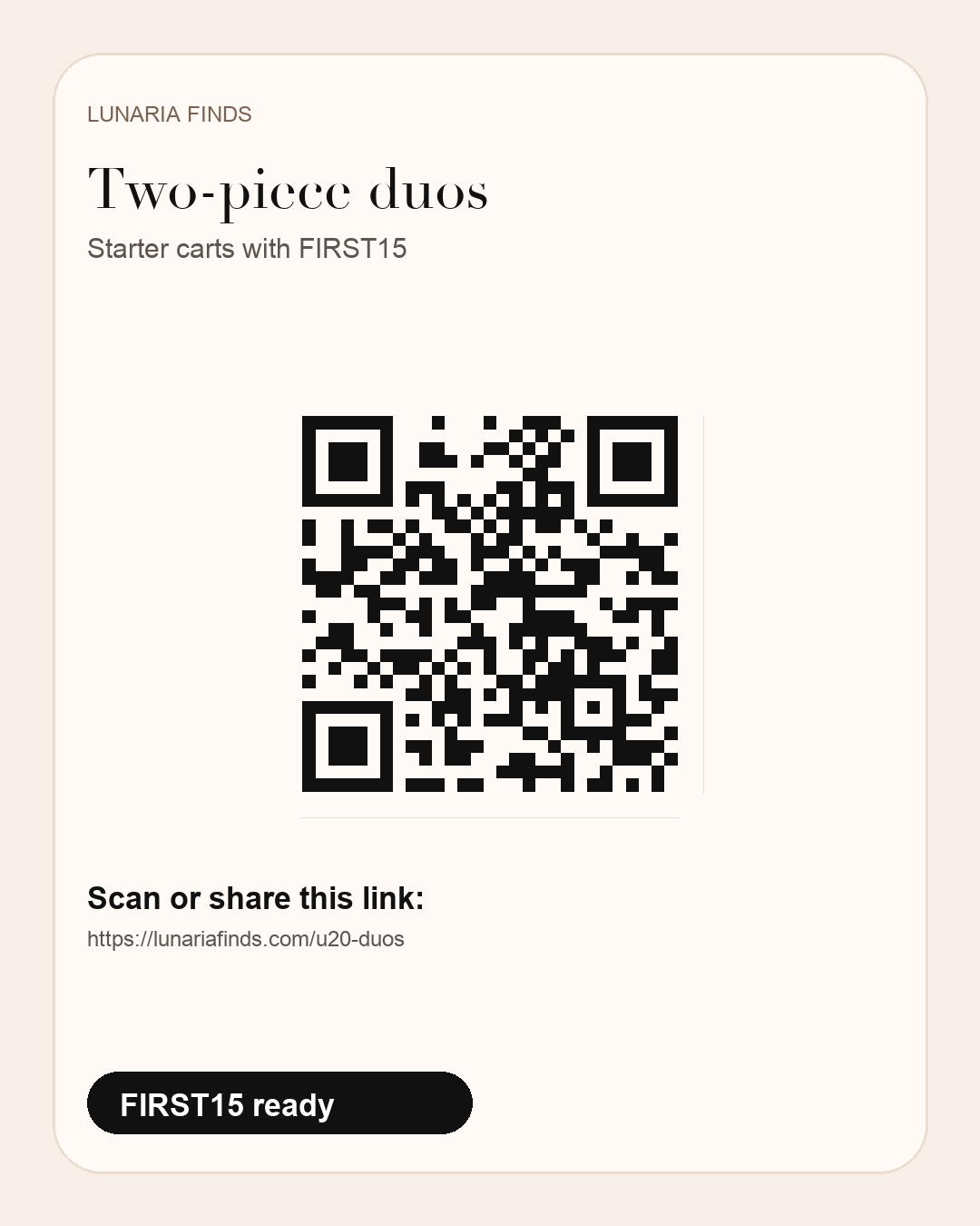 Two-piece duos QR share card